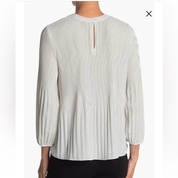 Adrianna Papell Georgette Pleated Polka Dot Blouse - Picture 11 of 11